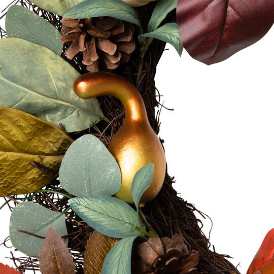 24" Pumpkin, Pinecone & Gourd Grapevine Thanksgiving Wreath